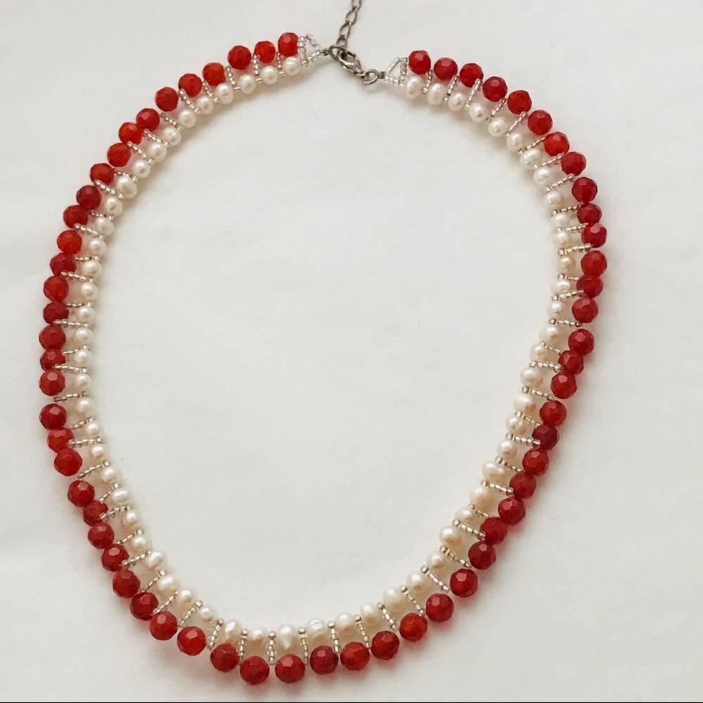 Freshwater Pearl Faceted Agate Necklace Sterling‎